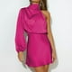 thumbnail image 4 of Vestido de cóctel de satén de manga larga y hombros descubiertos para mujer: diseño elegante de color liso, cremallera trasera oculta, para bodas/fiestas, 4 of 8