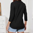 thumbnail image 6 of ClodeEU Women's Tops ,3/4 Length Rolled Sleeve,V Neck T Shirts Both Side Buttons Blouses Black,Womens Plus XXL, 6 of 7