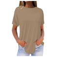 thumbnail image 2 of Tittly T Shirts for Women Graphic Tees Women's Pure Color Fashionable Casual Round Neck Short Sleeve Top Tshirts Shirts Womens Tops Khaki 3XL, 2 of 5