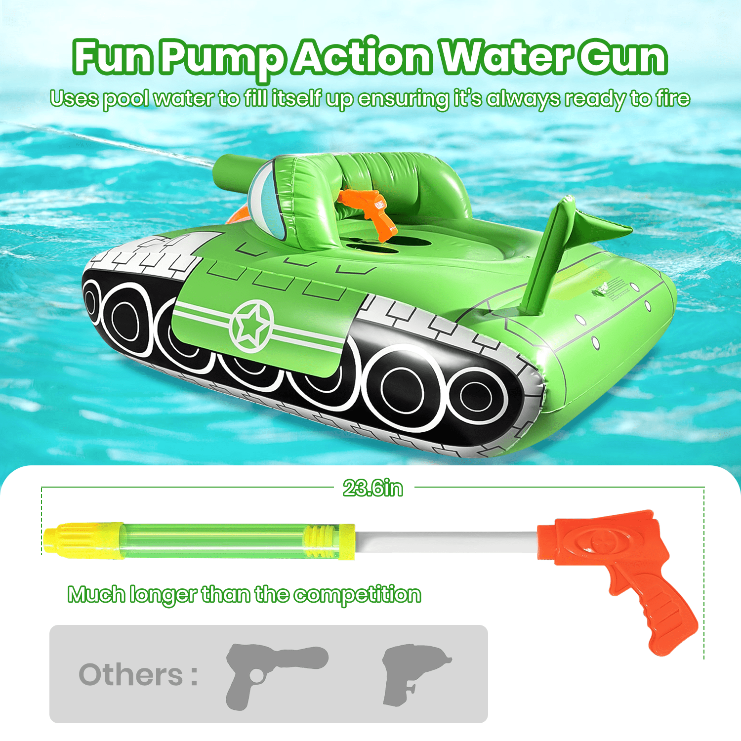 GVDV Inflatable Tank Pool Float for Adults & Kids, 43" x 35" Ride-On Float with Water Squirt Guns, Ideal for Summer Beach & Pool Party Water Battle Games