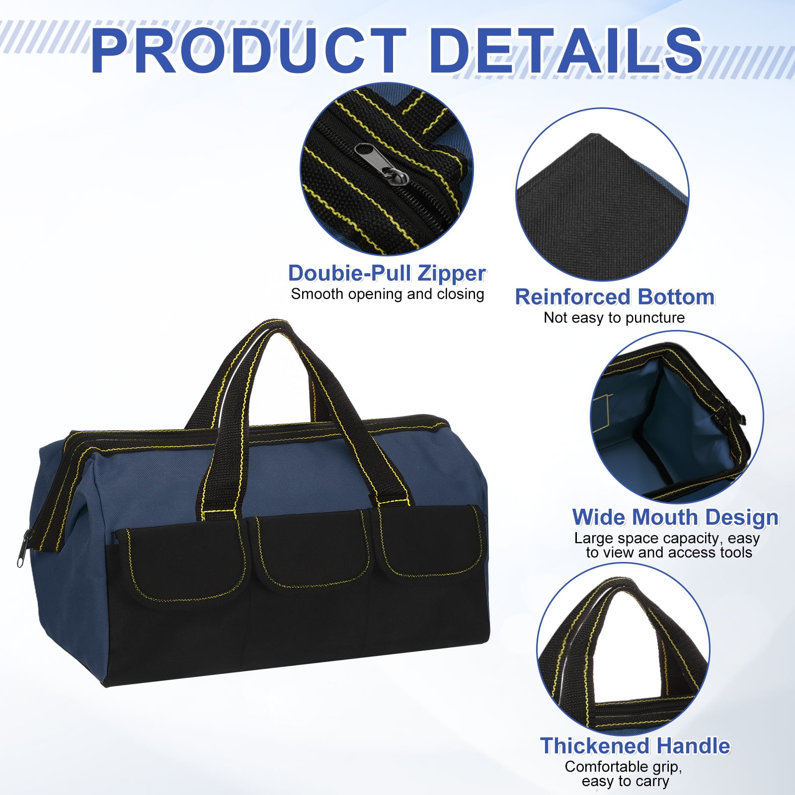Uxcell Wide Mouth Tool Bag 16.5 Inch Oxford Cloth Tote Bag, Blue-black