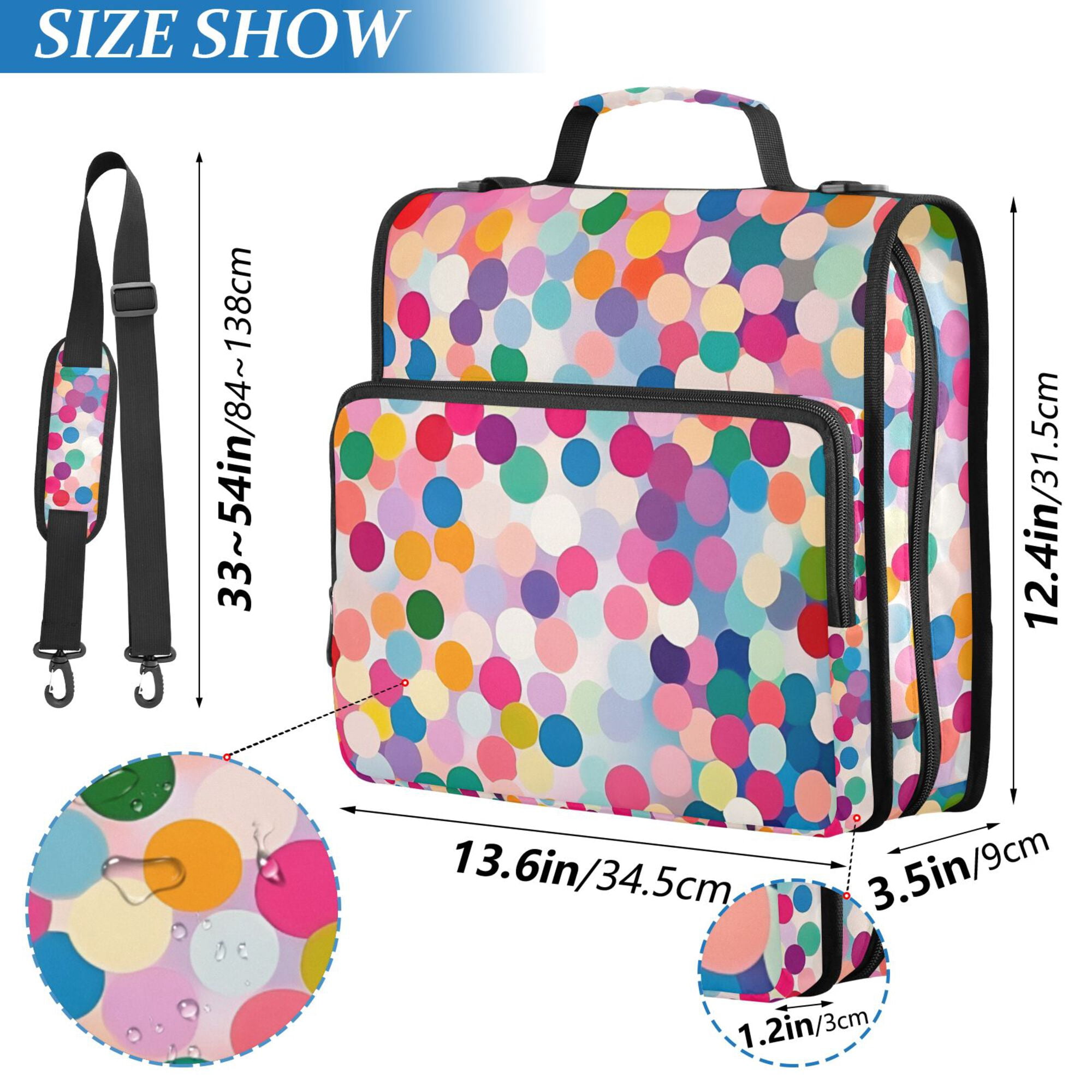 FORMRS Zipper Binder with Shoulder Strap 2-inch Ring 500 Sheet Capacity File Bag, Light Colorful Circles