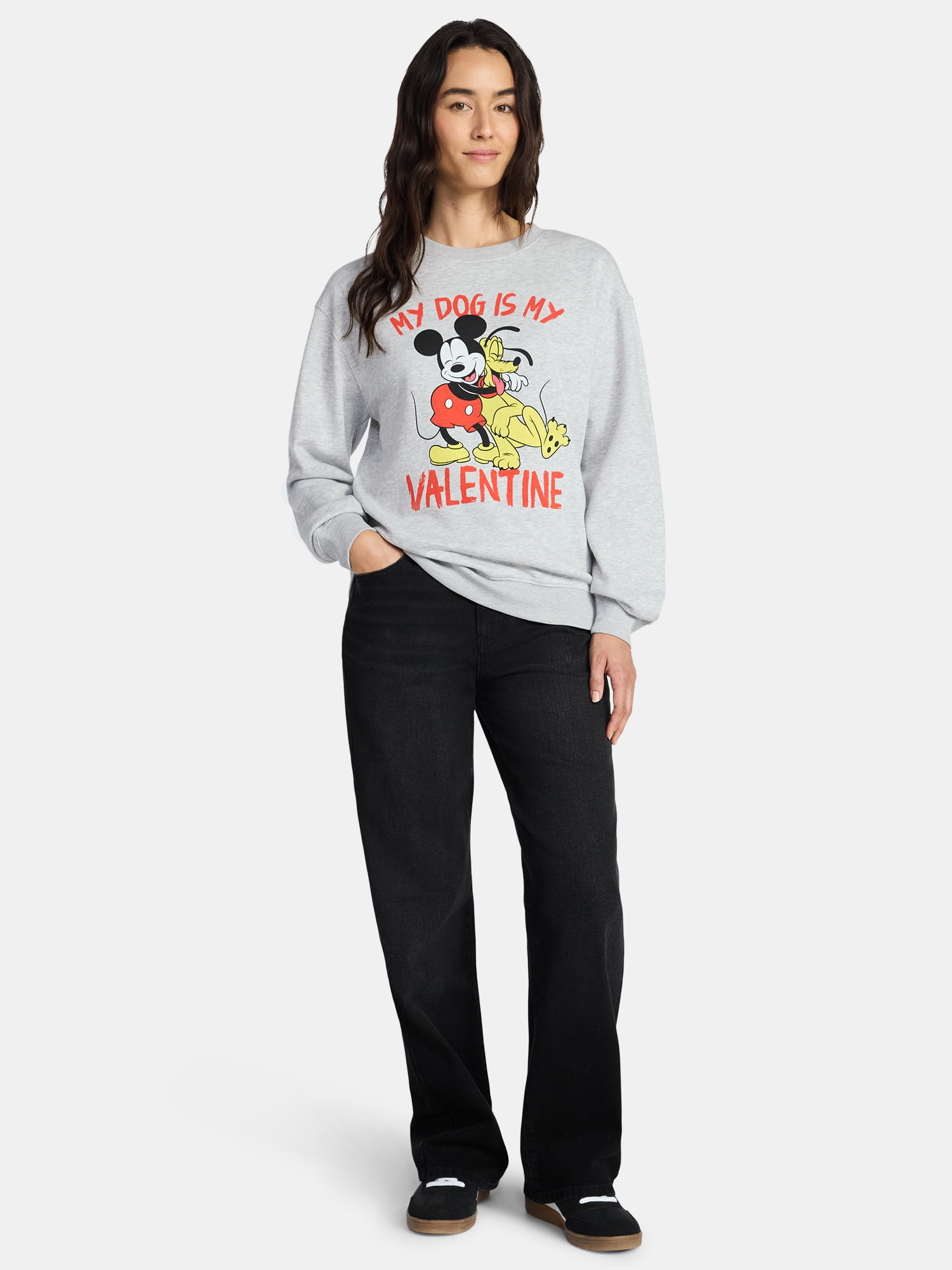 Mickey Mouse Women's My Dog Is My Valentine Graphic Sweatshirt with Long Sleeves, Sizes XXS-XXL