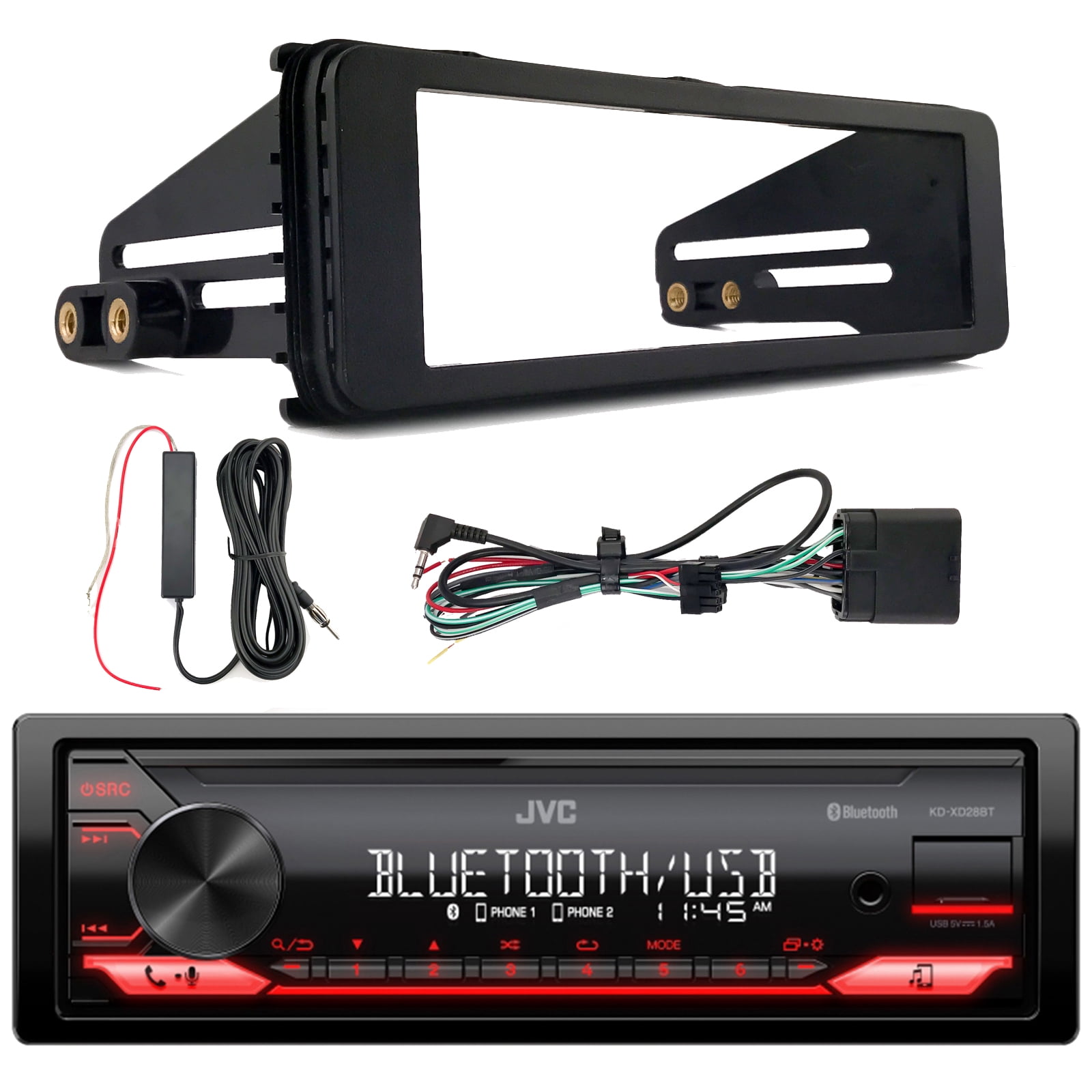 JVC KDXD28BT Single DIN AM/FM Radio Stereo USB AUX Bluetooth
