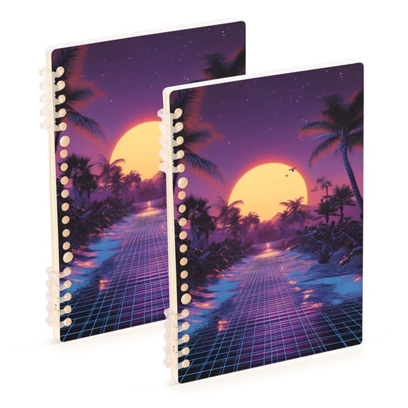 FORMRS 1-Subject Spiral Notebook 8" x 5" College Ruled 60 Refillable Sheet A5 Hard Cover, 2 Pack, Blue Neon Road