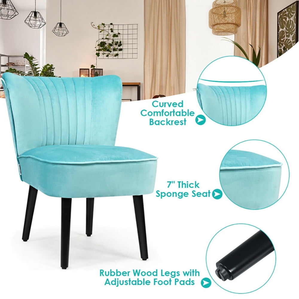 Finihen Upholstered Modern Armless Club Chairs, Set of 2 Upholstered Modern Leisure Club Chairs with Solid Wood Legs, Leisure Chairs Slipper Chairs for Living Room Bedroom, Turquoise