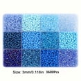 thumbnail image 1 of 3600pcs 3mm Glass Seed Beads, Assorted Colors, 12-grid Storage Box, DIY Jewelry Making Kit, Loose Beads For Bracelets, Necklaces,Blue, 1 of 7