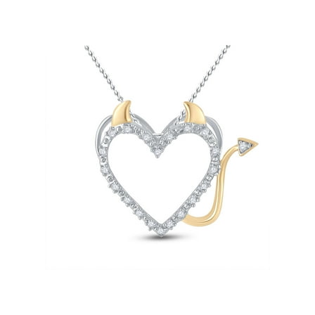 Sterling Silver Womens Round Diamond Devil Naughty Heart Pendant 1/20 Cttw