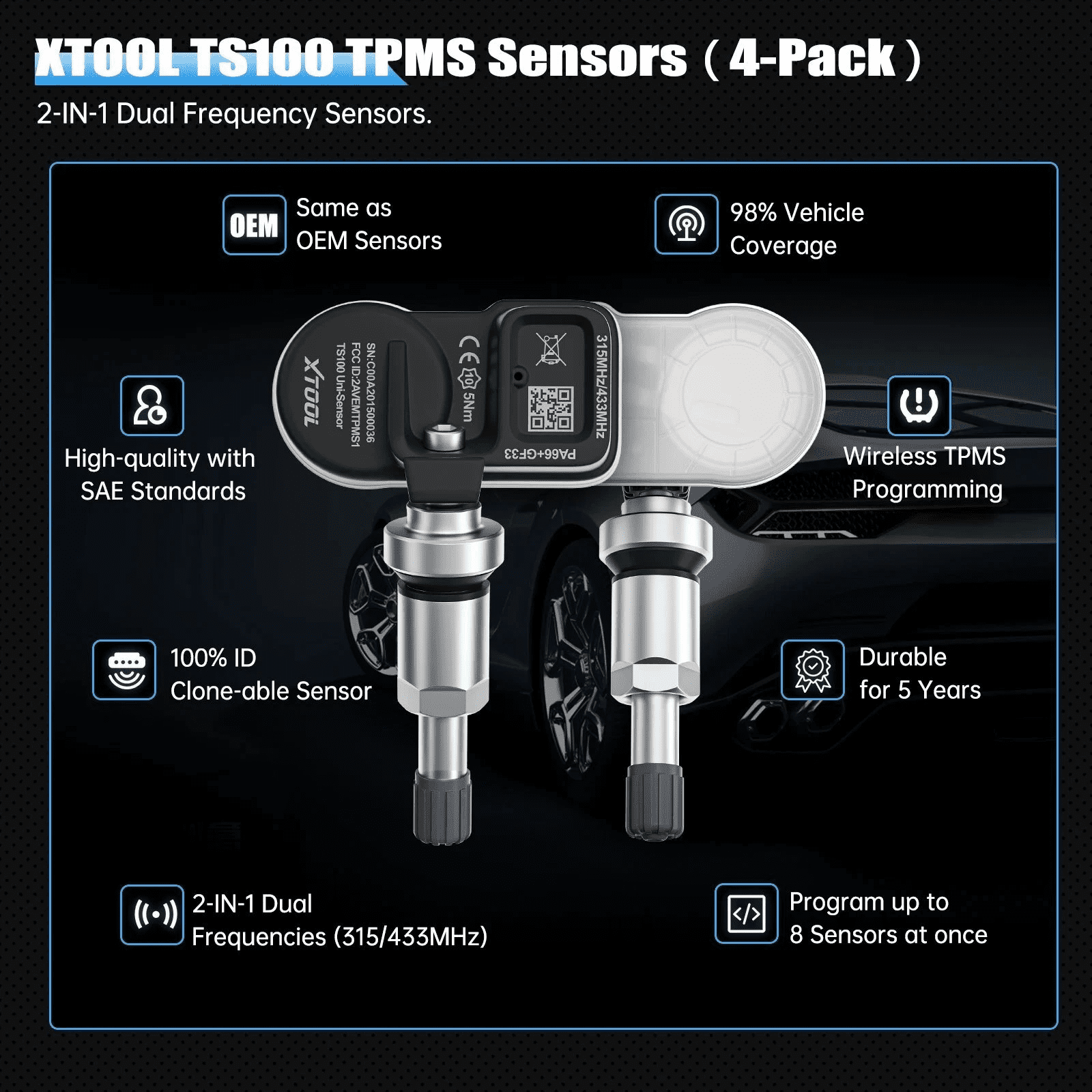 XTOOL IP819TP + 4PCS TS100 Sensors OBD2 Scanner Bluetooth TPMS Diagnostic Tool Full System Bidirectional Scan Tool, Activate/Relearn All Sensors, 39+ Services