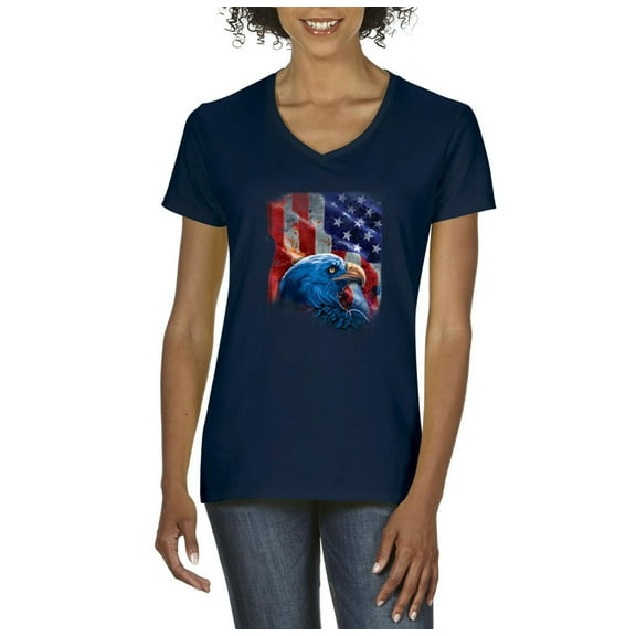 IWPF - Women's T-Shirt V-Neck Short Sleeve - American Flag 4th of July