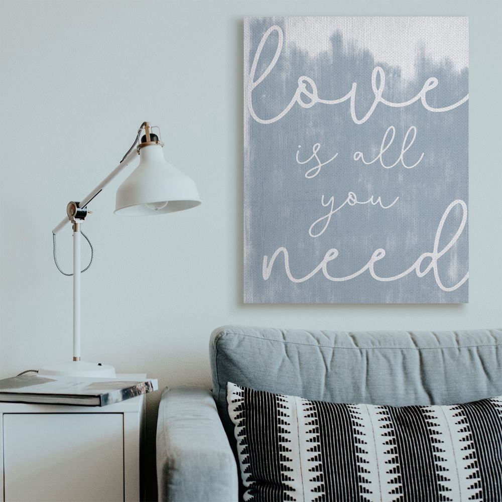 Stupell Industries Whimsical Love Is All You Need Script Blue White Quote Canvas Wall Art Design by Daphne Polselli, 36" x 48"