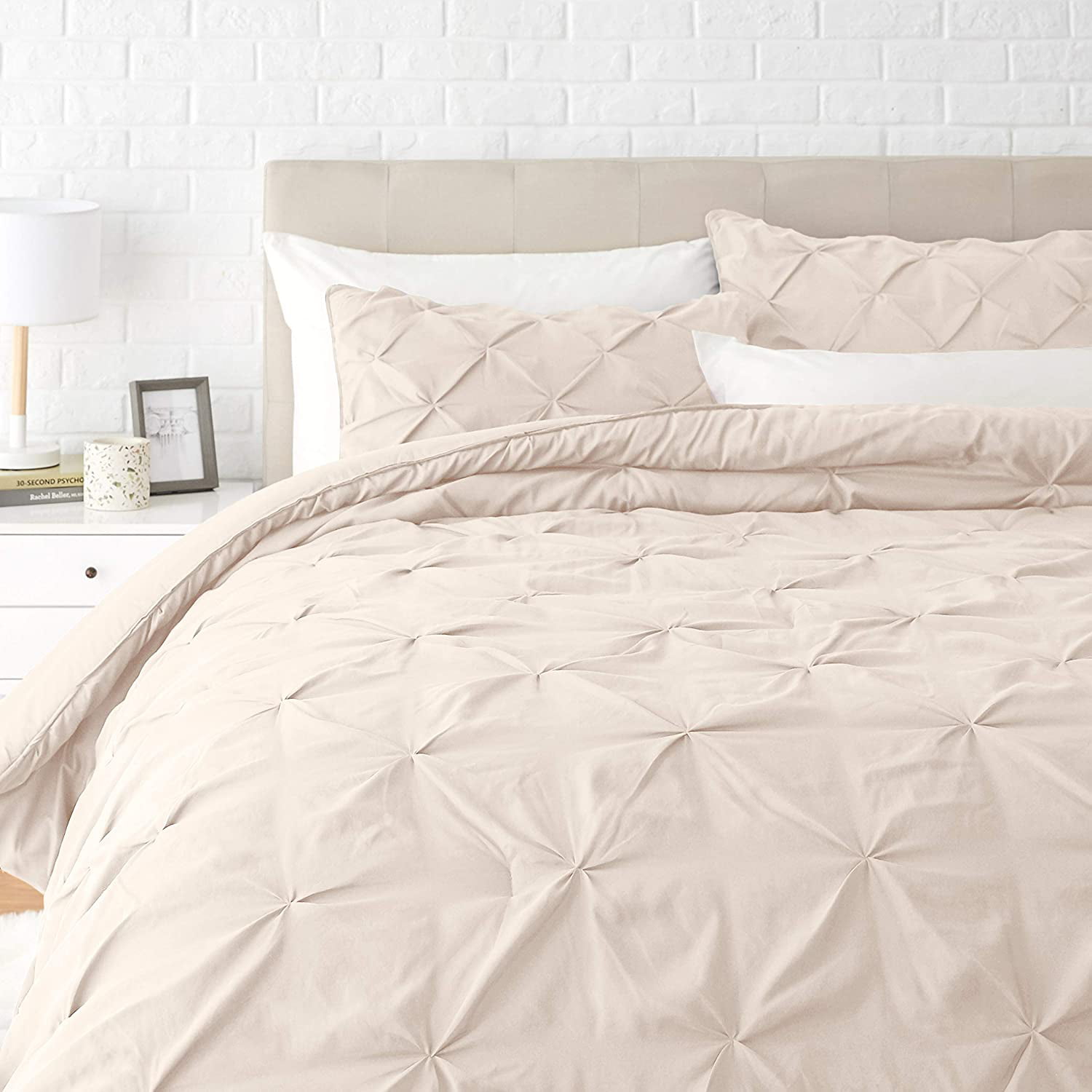 Basics Pinch Pleat Down-Alternative Comforter Bedding Set Beige King 