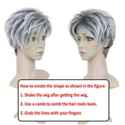 Creamily Grey Short Wigs for Women Layered Short Pixie Cut Wigs with Bangs Synthetic Grey Wigs Wefted Wig Cap