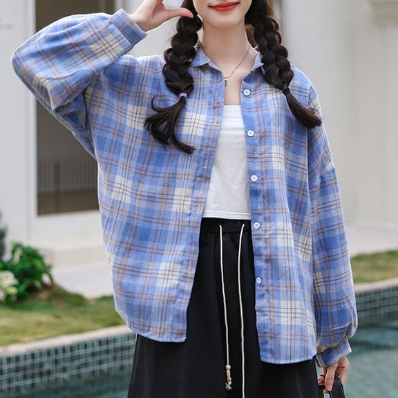 FDGIU Women's Plaid Flannel Shacket Jacket - Cozy Lapel Button-Down Shirt Coat, Fall Winter Fuzzy Trench Oversized Outerwear