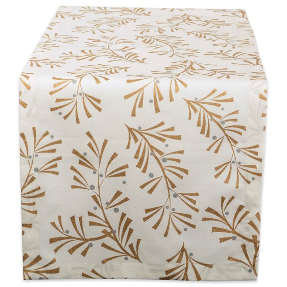 DII Metallic Holly Leaves Table Runner