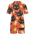 thumbnail image 4 of Satin Pajamas for Womens Halloween Cute Silk Sleepwear Short Sleeve Collared Shirts Shorts Casual Two Piece Pjs Set Orange, XXL, 4 of 6