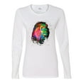 thumbnail image 2 of Lion Paint Art Splatter Abstract Art Animal Lover Womens Graphic Long Sleeve T-Shirt, White, Medium, 2 of 3