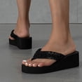 thumbnail image 6 of pwidon Women's Wedge Platform Thong Flip Flops Sequin Sparkly Bling Open Toe Slip On Summer Beach Casual Walking Sandals Black 5.5, 6 of 6