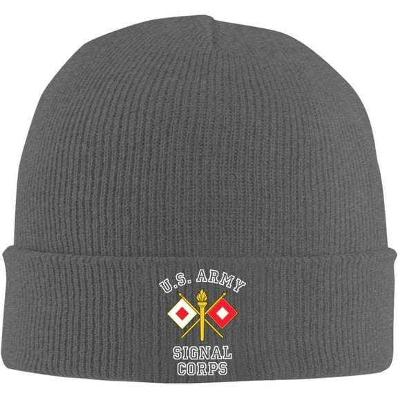 Men's Warm Winter Hats US Army Signal Corps Logo Acrylic Knit Cuff Beanie Cap