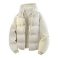 thumbnail image 2 of Xdegoge Plus Size Quilted Jacket for Men Full Zip Drawstring Hooded Jackets Casual Loose Stand Collar Coat Fashion Solid Color Patchwork Outerwear with Pockets, 2 of 6