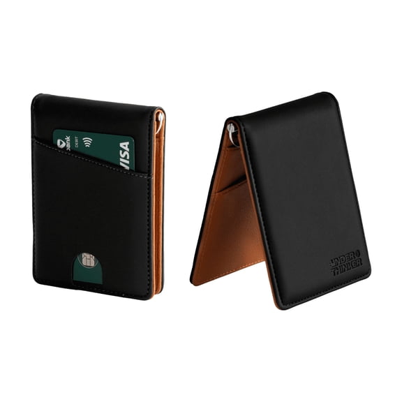 UNDER THINKER Genus RFID Blocking Money Clip Wallet for Men, Slim PU Leather Bifold Wallet with ID Window, 6 Card Slots, Gift Box Included Brown