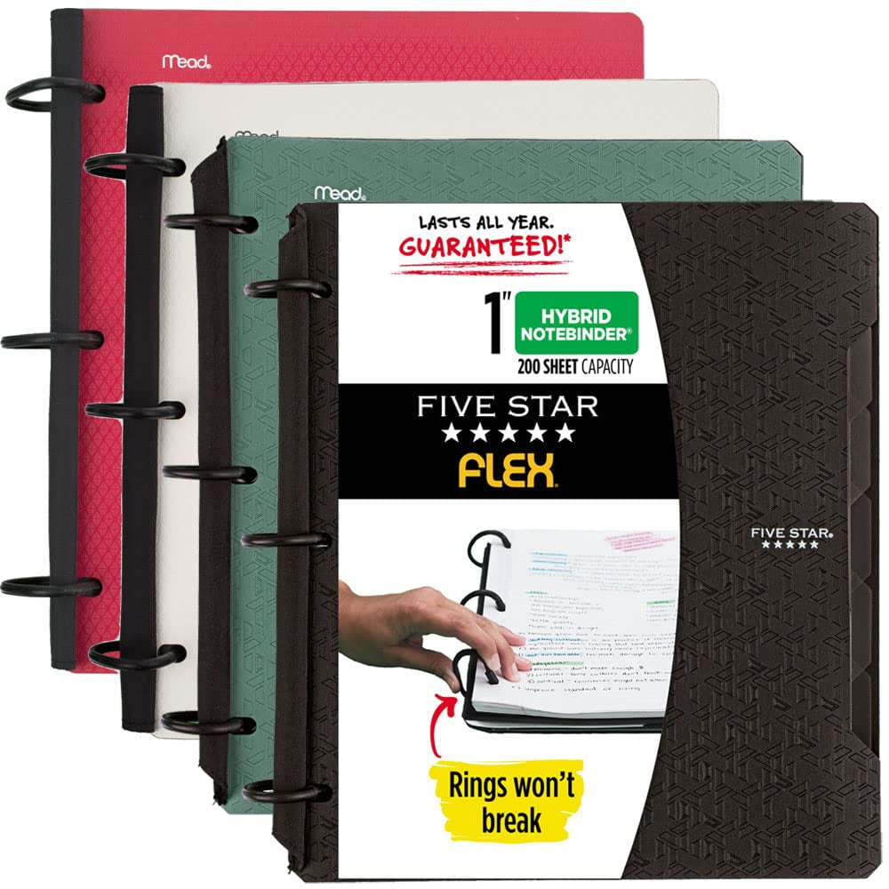 Five Star Back to School Bundle Flex Hybrid NoteBinders 4 Pack, 1 Inch Binders, Notebook and