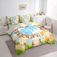 thumbnail image 2 of Homewish Cute Cats Animal 7-Piece Twin Bedding,Cartoon Pet Themed Bedding Comforter Set,Green Blue,Light Gray Reversible, 2 of 8
