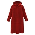 thumbnail image 2 of Elainilye Fashion Women's Hooded Sweater Dress Spring And Winter Solid Color Loose Extended Knee Length Skirt,Red, 2 of 4