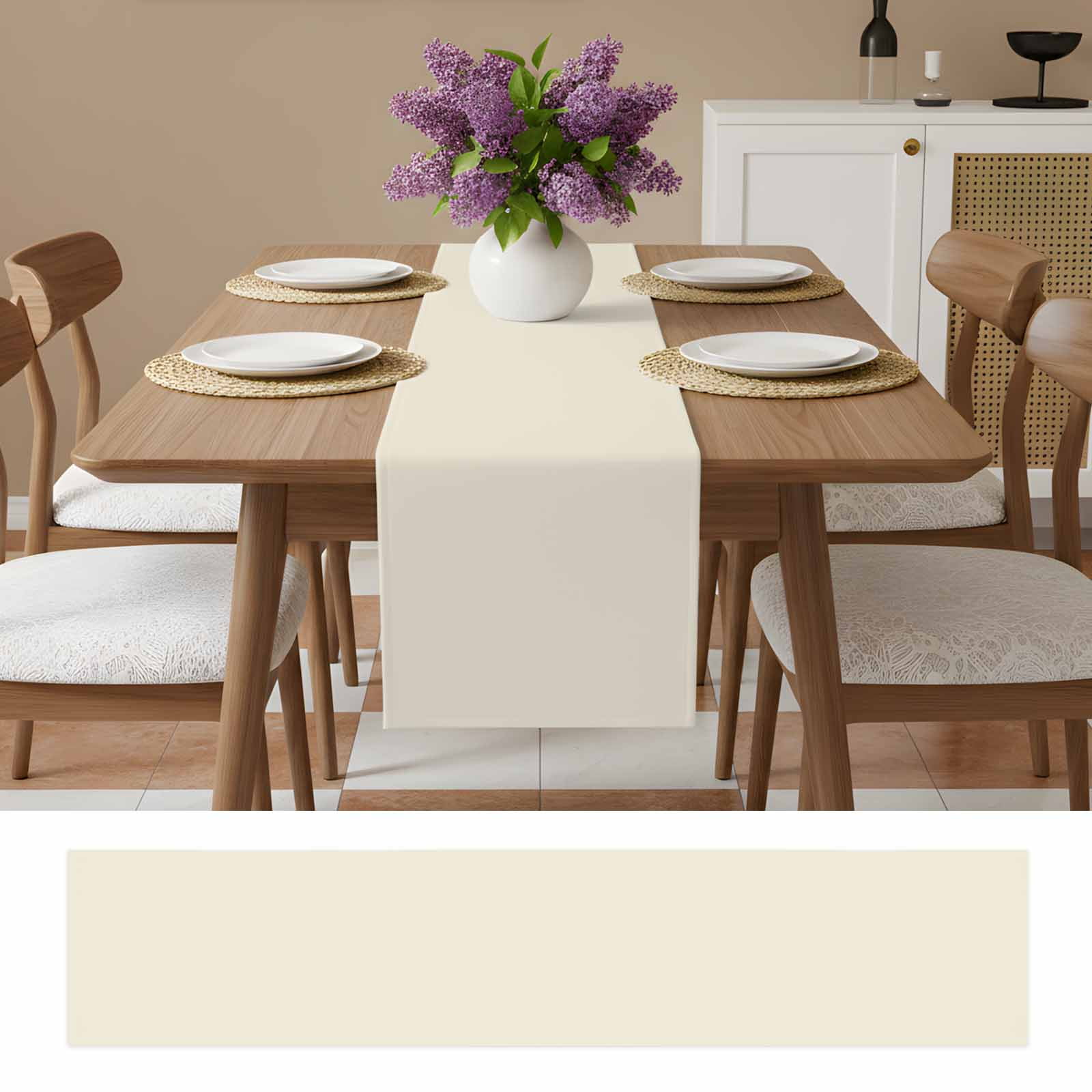 Cream Table Runner, Modern Pure Beige Washable Cotton Linen Table Runners 90 Inches Long, Dresser Scarf Runner for Dining/Coffee/Kitchen/Hallway Tables 13''x90''
