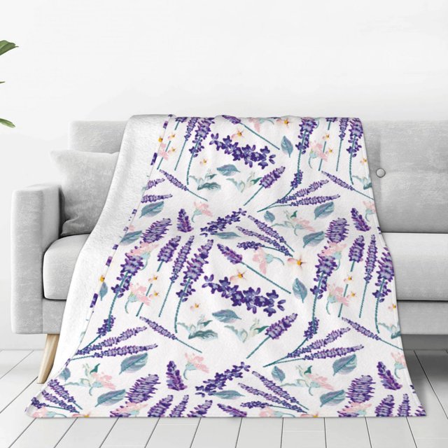 Balery Lavender Flowers Manta de Felpa Suave y Acogedora – Cobija de Franela Aterciopelada para Cama, Lavable y Cálida para Sofá, Mascotas, Transpirable-60"x50"