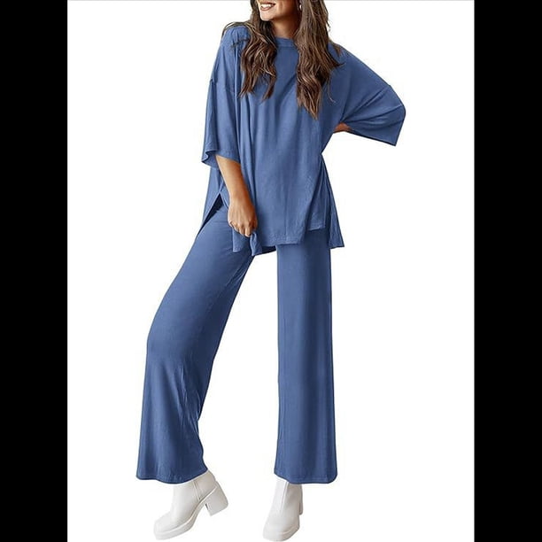 Traje Informal de Dos Piezas para Mujer, Ideal para Viajes y Vacaciones. Azul L