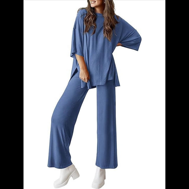 Traje Informal de Dos Piezas para Mujer, Ideal para Viajes y Vacaciones. Azul M