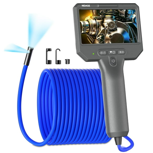 NIDAGE Dual Lens Borescope Inspection Camera 1920P HD Endoscope Camera with Light Waterproof Industrial Endoscope 11.5FT Flexible Snake Cam with 4.3'' IPS Scre