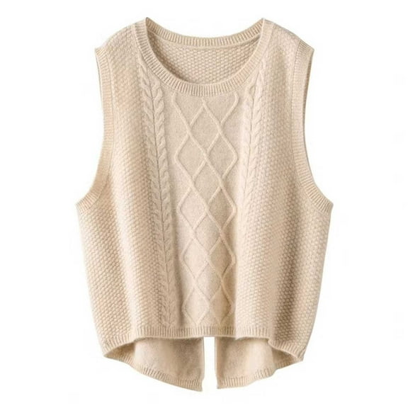 Glisme Sweater Vest Women Fashion Solid Color Vest Casual Loose Short Split Knit Sweater Vest Soft Tops Winter Clothes Beige