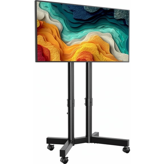 BONTEC Rolling TV Stand, Height Adjustable Mobile TV Cart for 32-75 Inch TVs, Dual Column Floor Mount with Wheels, Holds 110 lbs, Max VESA 400x400mm, Black