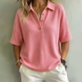 thumbnail image 2 of BODOAO Women's 2026 Short Sleeve V Neck Shirt, Collared Button Down Summer Tee Top, Business Casual Lightweight Blouse for Office Work, Travel and Daily Outfits Watermelon Red M, 2 of 4