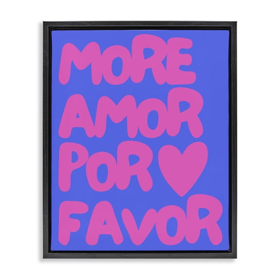 Stupell Industries Modern More Amor Blue & Pink Black Floating Frame Canvas Art, 17 x 21, by House of Lulu