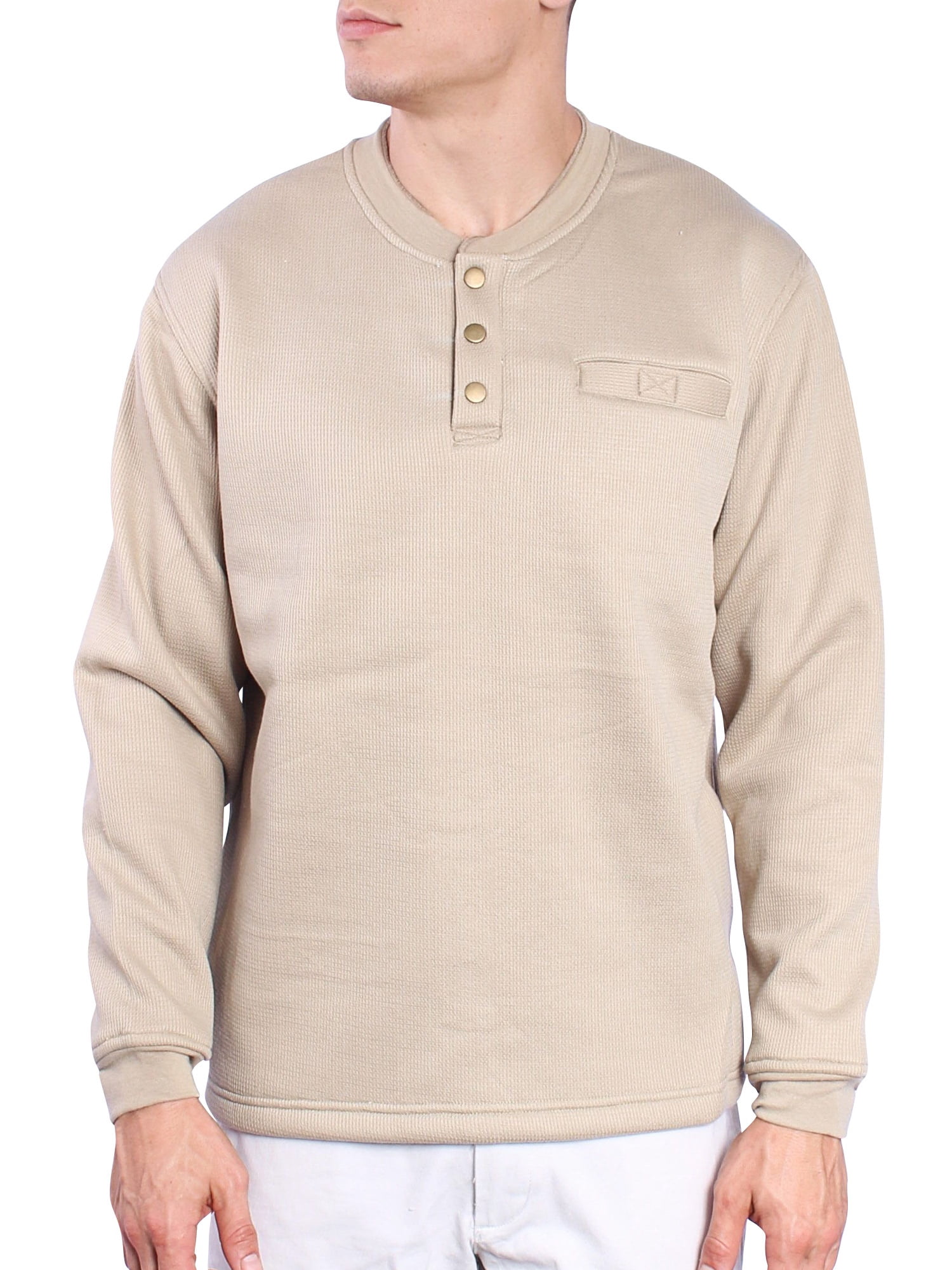 Mens Long Sleeve Thermal 3 Button Down 