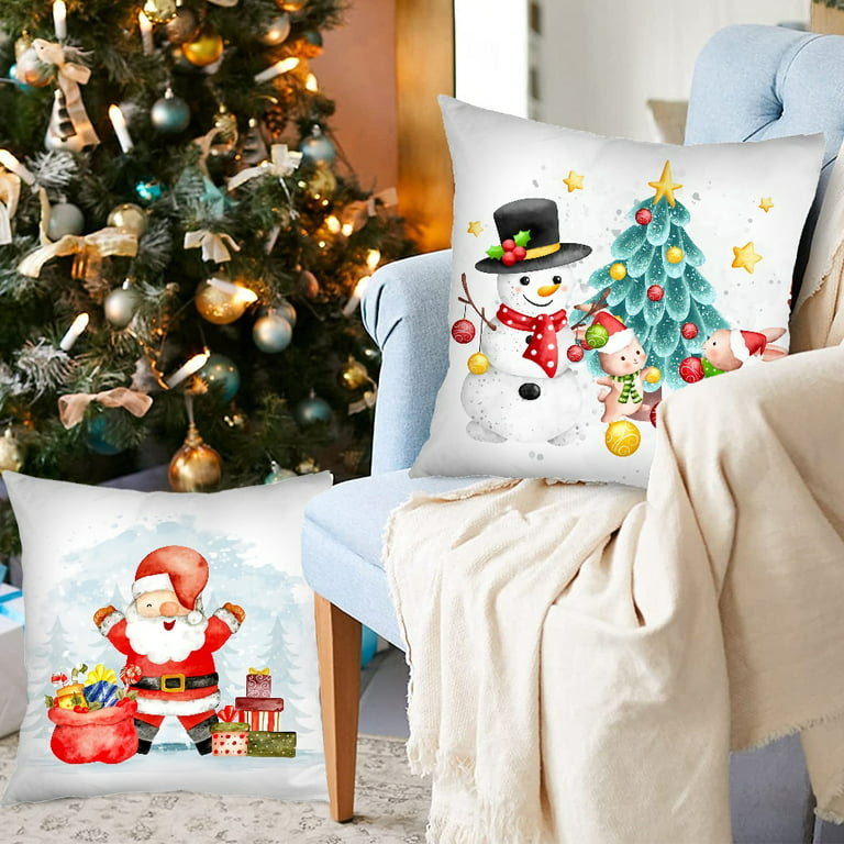 Snowman Pillow Cover Set - 4 Pcs, 18x18 Inches, Winter Christmas