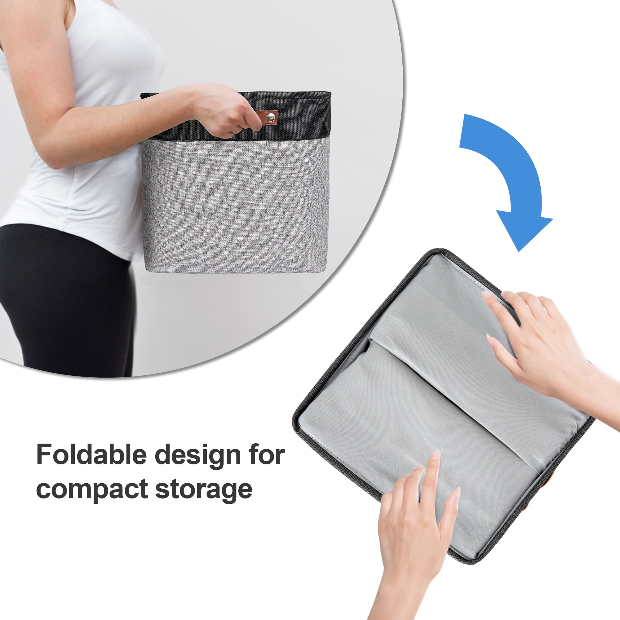 Tegance 13x13 Storage Cubes Baskets 4 Pack Fabric Cube Storage Bins Large Storage Baskets with Leather Handles,Decorative Storage Boxes for Organizing Shelves(BlackGrey)