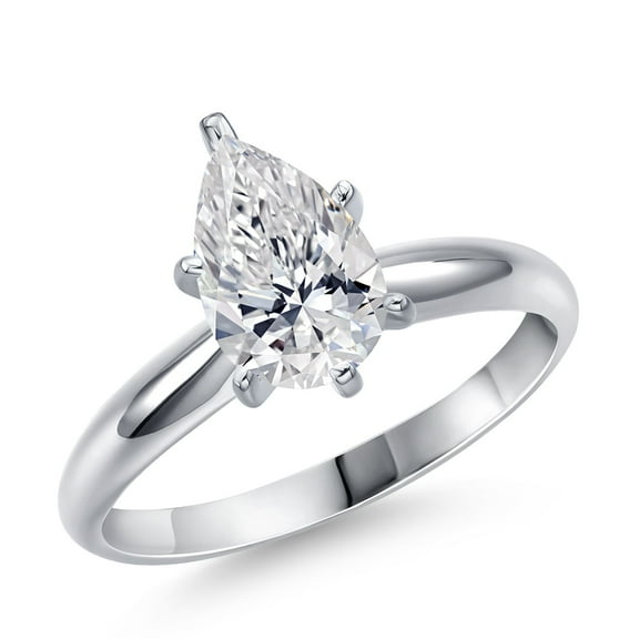 Gem Stone King 14K White Gold IGI Certified Lab Grown Diamond Solitaire Engagement Ring for Women | 1.00 Ct Pear Shape | E-F Color | VS1-VS2 Clarity | Size 7