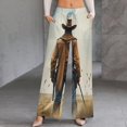 thumbnail image 2 of Western Cowboy Style Women's Casual Wide Leg Pants Comfort Pockets Elastic Waist Loose Fit Pants, 2 of 7