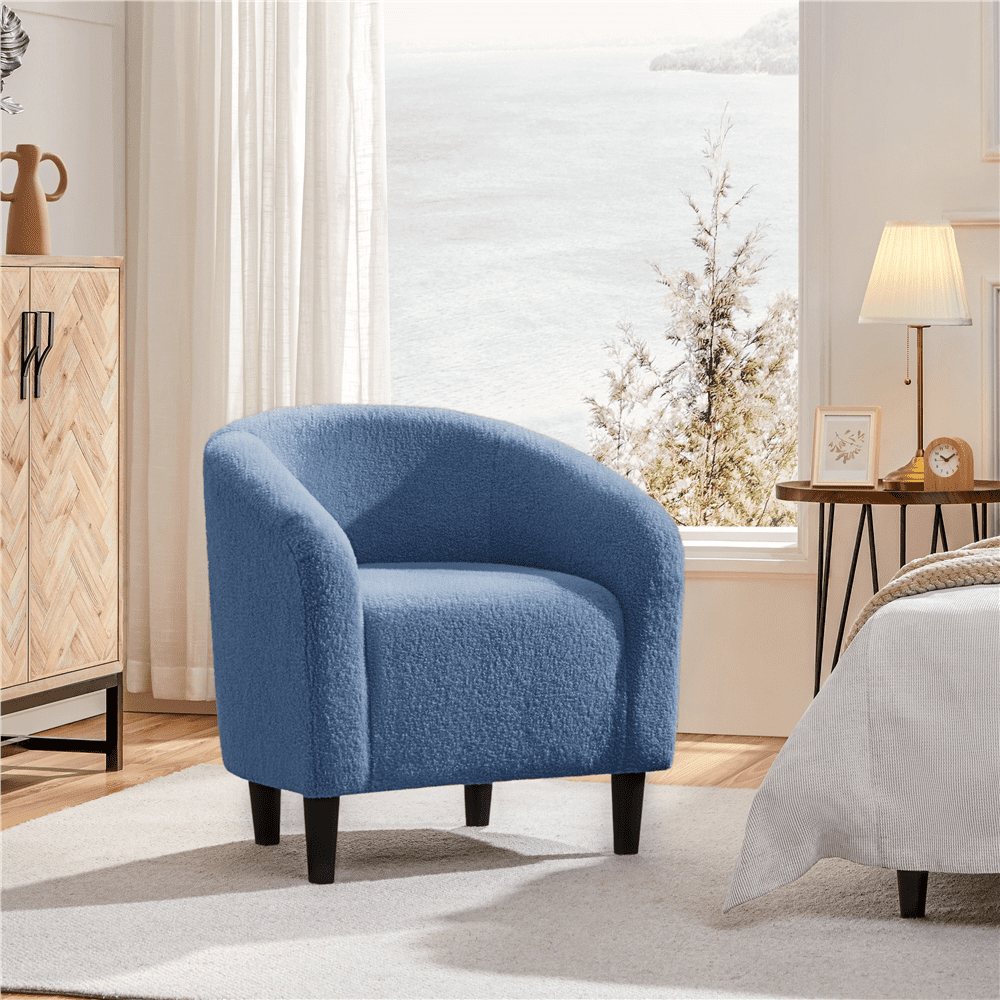 Yaheetech Upholstered Boucle Club Chair Accent Barrel Chair, Blue