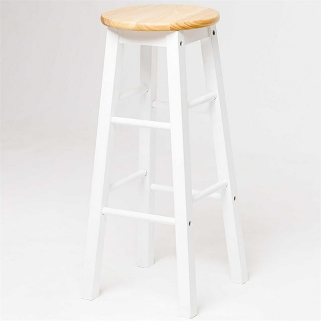 Tabouret de Bar Mavka 29" avec Siège Naturel Rond en Naturel et Blanc