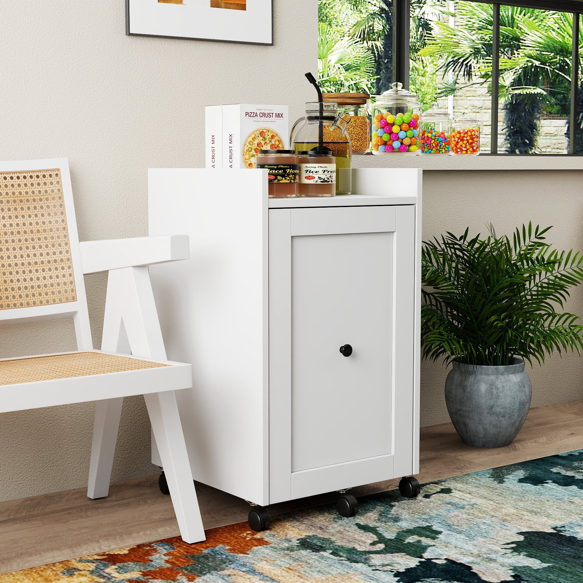 Mintazer 3 Tier Slide Out Storage Cabinet with Wheels, Freestanding Rolling Pantry Cabinets for Kitchen Pantry Bedroom Living Room Bathroom Office, White