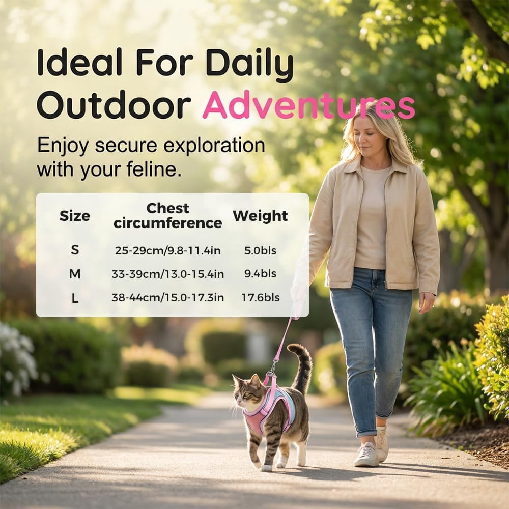 Escape Proof Cat Harness Leash Set Adjustable Reflective for Cats Rabbits Small Dogs