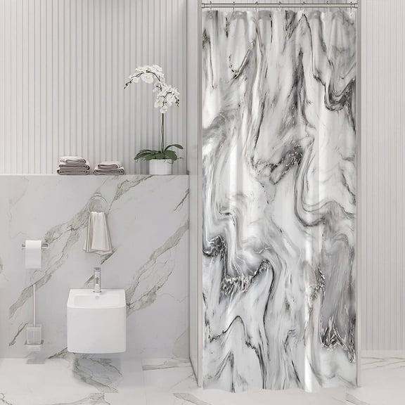 Small Stall Shower Curtain 36 x 72, Half Narrow Abstract Grey Marble Shower Curtain, Modern Luxury Art Waterproof Fabric Shower Curtain for Bathroom Decor