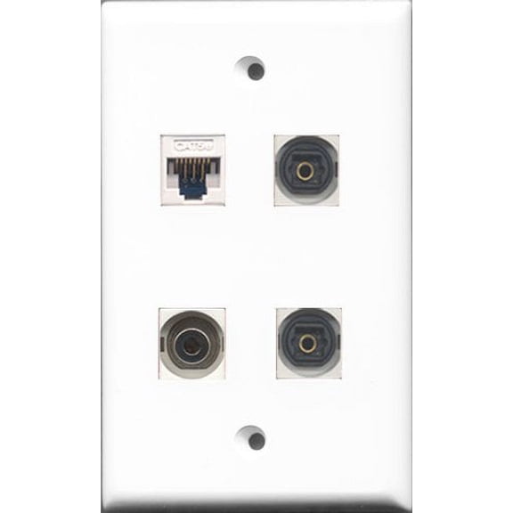 RiteAV - 2 Port Toslink and 1 Port 3.5mm and 1 Port Cat5e Ethernet White Wall Plate