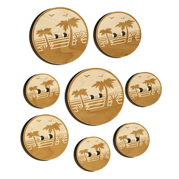 Tropical Beach with Palm Trees Wood Buttons for Crochet Knitting Sewing DIY Craft - 1.00 Inch Medium (7pcs)