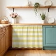 thumbnail image 2 of Yellow Striped Cabinet Curtains 28"W x 35"L, Dustproof Sink Skirt Curtain for Kitchen Bathroom, Farmhouse Vintage Stripes Adhesive Desk Skirt Short Curtains for Laundry Room Closet Shoe Rack, 2 of 8